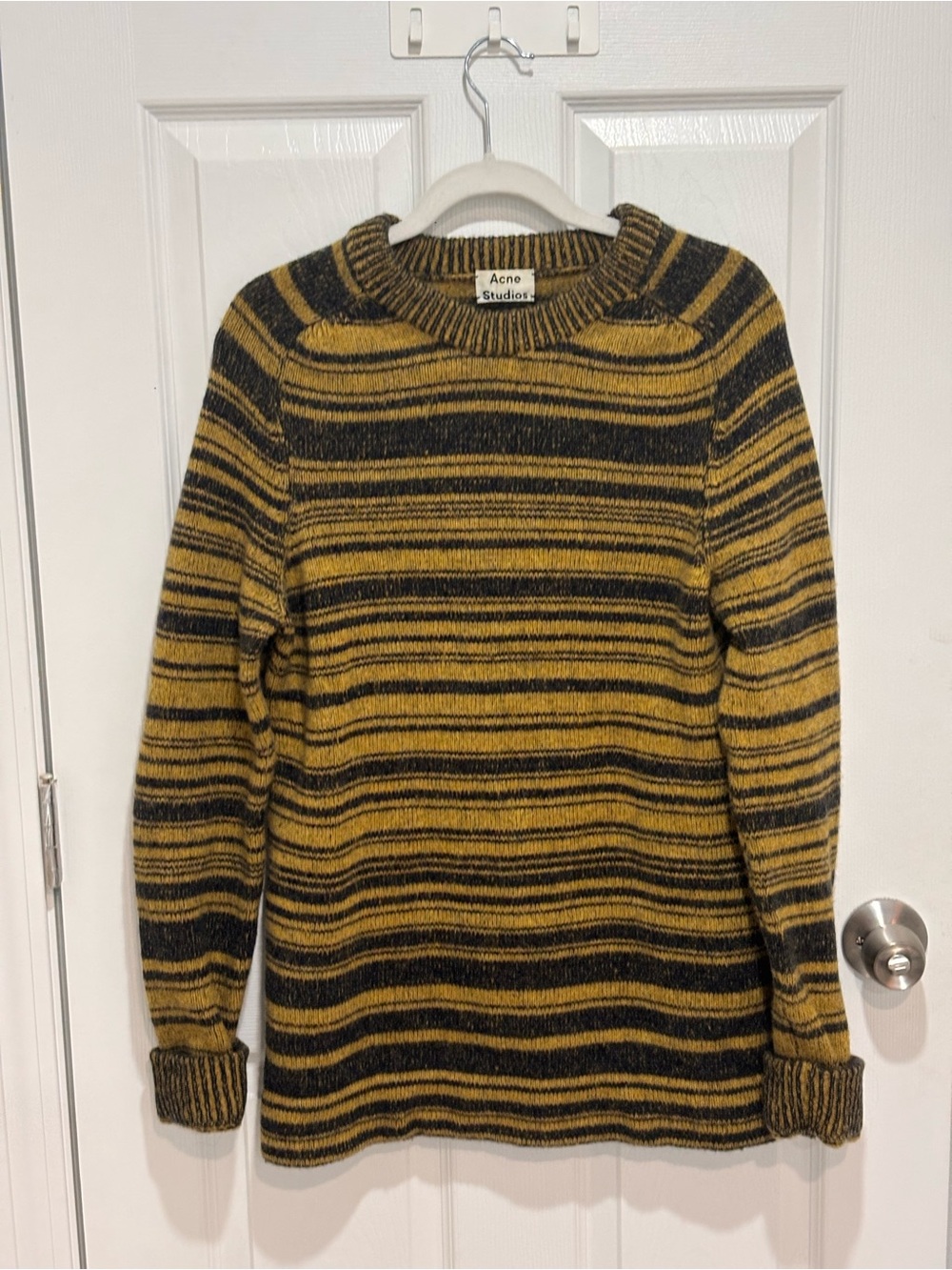 Acne Studios Black and Mustard Striped Crewneck Sweater